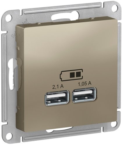 Розетка USB тип A+A без рамки Systeme Electric AtlasDesign 2-м. 2100мА шампань картинка
